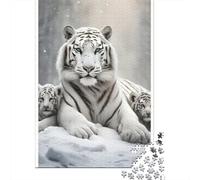 Tiger 1000 Pc Eco-Friendly Paper Jigsaw White Tiger in Snow Puzzle Adult Hobbyists Portable Mind Decompression Hours of Fun 38x26cm/1000pcs