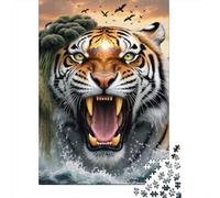 Tiger 1000 Pc Sturdy Paper Board Vibrant Roar Tiger Puzzle Family with Kids 8+ Wall Decor Vibrant Colors 70x50cm/1000pcs