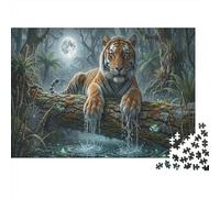 Tiger 1000 Piece Cardboard Jigsaw Puzzle Moonlit Rainforest for Adult Stress Relief Seekers Home Entertainment Unique Pattern 52x38cm/1000pcs