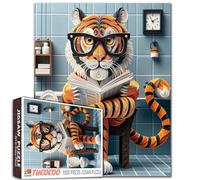 Tiger 1000 Piece Jigsaw Puzzle Cute Toilet Funny Animal with Glasses Reading Newspaper Bule Bathroom Scene Adult Beginner Family Activity DIY Craft Home Decor Gift 27x20 Inches