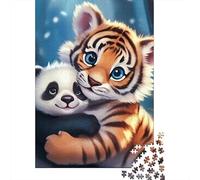 Tiger 1000 Pieces Sturdy Paper Cute Tiger Cub Puzzle Parent-Child Interactive Game Home Leisure Unique Artwork 70x50cm/1000pcs