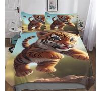 Tiger 2 PCs Print Duvet Cover Set with Pillow Cases 3D Bedding Set for Kids & Teens Adults Soft Microfiber Comforter Cover with Zipper Closure Quilt Cover Single (135x200cm)