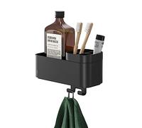 Tiger 2-Store Storage tray with towel hook and toothbrush holder 25 cm Black