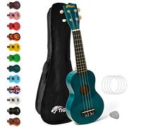 Tiger 2501-BL Soprano Ukulele - optimal for Beginners and Schools - Includes Case, Felt Pick, and Spare Strings Now with Aquila Strings - Blue