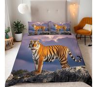 Tiger 3D Duvet Cover Set, Animal Double Sided Printing King Bedding, 1 Duvet Cover 200x200 cm & 2 Pillowcases 50x75cm, Ultra Soft Microfiber, Zip Closure, for Adults, Easy Care