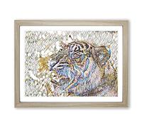 Tiger 4 Modern BG Framed Print | A2 Oak Framed Wall Art | Ready to Hang | Modern Animal Picture | Living Room Bedroom Lounge Office