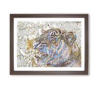 Tiger 4 Modern BG Framed Print | A4 Walnut Framed Wall Art | Ready to Hang | Modern Animal Picture | Living Room Bedroom Lounge Office
