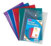 Tiger 5 x Portrait A4+ Coloured Stud Press Wallets Plastic Document Envelope Folders