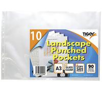 Tiger 50 x Landscape A3 Glass Clear Plastic Wallets Strong Art Poly Punched Pockets