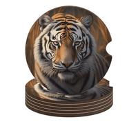 Tiger 6PCS Car Coasters Absorbent Drink Coasters with A Finger Universal Wood Coffee Coaster for Cup Holders Non-Slip Car Cup Holder Coaster Cute Drink Mat Car Accessories for Women Men