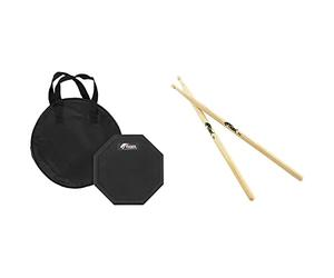 Tiger 8" Drum Practice Pad & TIGER TDA80-5A 5A Hickory Wood Tip Drumsticks One Pair