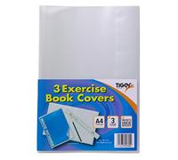Tiger A4 Clear Exercise Book Covers (30cm x 21cm) Strong Plastic Protecting Sleeves School Notebook (3 Pack)