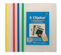 Tiger A4 Clip Bar File (30 Sheet Capacity) Document Presentation Folder Colour Pack of 5