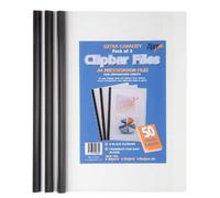 Tiger A4 Clip Bar File Xtra (50 Sheet Capacity) Document Presentation Folder in Black Pack of 3