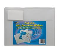 Tiger A4+ Landscape Plus Document Wallet Folders with Card Holder Pack of 3