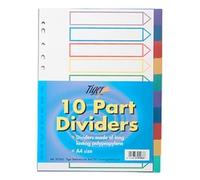 Tiger A4 multicoloured polypropylene 10 part dividers for filing x 1 set