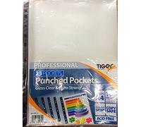 Tiger A4 PROFESSIONAL strong transparent poly punched pockets x 25 sleeves/wallets 140 MICRON