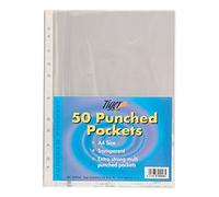 Tiger Multi Punched Pocket Polypropylene A4 45 Micron Top Opening Clear (Pack 50)