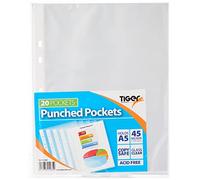 Tiger Multi Punched Pocket Polypropylene A5 45 Micron Top Opening Clear (Pack 20