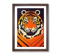 Tiger Abstract No.5 Framed Print | A4 Walnut Framed Wall Art | Ready to Hang | Abstract Animal Picture | Living Room Bedroom Lounge Office