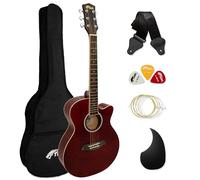 Tiger ACG1-RD34 Acoustic Guitar with Steel Strings - 3/4 Size - for Beginners aged 9+ - Bag, Strap, Spare Strings, Scratchplate and Pick Included - 6 Months Free Lessons - Red