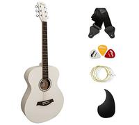 Tiger ACG2WH-NB Full Size 4/4 Acoustic Steel-string Guitar for Beginners - Package includes Strap, Scratchplate and Spare Strings - White - Now with Six Months FREE lessons