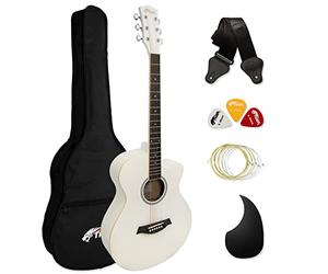 Tiger ACG3-WH Full Size Acoustic Guitar Package - White | Beginners Guitar Pack with Gig Bag, Strap and Spare Strings