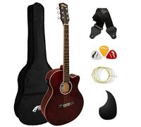 TIGER ACG4-RD Full Size Electro Acoustic Guitar for Beginners with Built-in 3-Band EQ - Package includes Gig-bag, Strap, and Spare Strings - Red - Now with Six Months FREE lessons