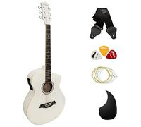 TIGER ACG4WH-NB Full Size 4/4 Electro Acoustic Guitar for Beginners with Built-in 3-Band EQ - Package includes Strap and Spare Strings - White - Now with Six Months FREE lessons