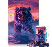 Tiger Aesthetic Sunset 1000 Pieces Jigsaws Adults Puzzles Gifts Strengthen Recall Serene Time Quality Edge Santa Wish Item (38x26cm)