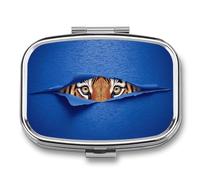 Tiger After Blue Wall Minimal Pill Box 2 Compartment Portable Medicine Pill Case Travel Pill Organizer for Pocket Purse