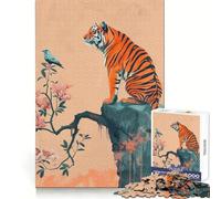 Tiger And Bird on Cliff Jigsaw Puzzles 1000 Pieces for Teenagers Think Game Peaceful Time Quality Edge Perfect Present (38x52cm)