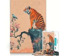Tiger And Bird on Cliff Jigsaw Puzzles 1000 Pieces for Teenagers Think Game Peaceful Time Quality Edge Perfect Present (38x52cm)