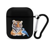 Tiger And Blue Jay Bird for Airpods 1 2 Case | Earbuds PC Protective Cover with Keychain Fashion Earphones Accessories