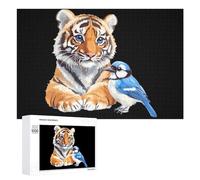 Tiger And Blue Jay Bird Wooden Jigsaw Puzzles for Adults 1000/500/300 Pieces with Storage Box Funny Gifts