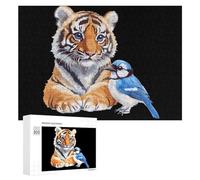 Tiger And Blue Jay Bird Wooden Jigsaw Puzzles for Adults 1000/500/300 Pieces with Storage Box Funny Gifts