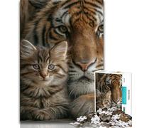 Tiger And Cat Jigsaw Puzzles for Teenagers,Help The Brain Exercise Addictive Toys to Cultivate Patience A Work of Art 50x75cm