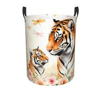 Tiger And Cub In Bloom Laundry Basket Hamper Kids Storage Basket Toy Organizer Bin For Bedroom, Bathroom, College Dorms, Boys And Girls