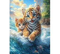 Tiger And Cub in Waterfall 1000 Pc Classic Jigsaw Puzzle Magical Accompany Fairy Tale Puzzle for Adults Hard Challenging Hobby Home Decor Poster Eco Friendly Material 1000 PCS