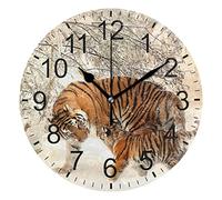Tiger and Cub Sweet Aesthetic Round Wall Clock Home Boys Room Decor Non Ticking Clock Atomic Quartz Silent Nature Country Battery Operated 10 Inch Time Decorative for Bedroom Gym