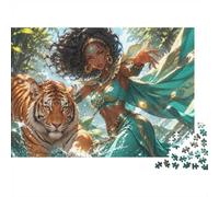 Tiger and Exotic Dancer 1000 Piece Jigsaw Puzzle for Adults | 70x50cm Striking artwork of a tiger and dancer in vibrant jungle scenery; ideal for immersive, screen-free puzzle