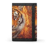Tiger and Flowers in Flames Cloth Wallet Card with Holder Trifold Pocket Slim Wallets