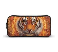 Tiger and Flowers in Flames Pencil Case Pen Box Stationery Bag Makeup Organizer Multifunctional Pouch Holder