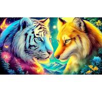 Tiger-and-Fox-Facing-Each-Other 1000 Piece Jigsaw Puzzle for Adults - Recycled Cardboard Decoration 38x26cm/1000pcs