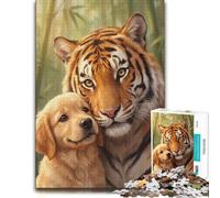 Tiger and Golden Retriever Puppy Jigsaw Puzzle for Adults, 500 Pieces | A hands-on home pastime - a clear section-by-section approach at your own pace.