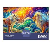 Tiger And Lion Facing over Waves 1000-Piece Jigsaw Puzzle The Forest King Family Puzzle Game for All Ages 70x50cm/1000pcs
