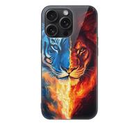 Tiger And Lion in Flames Glass Back Mobile Phone Basic Cases Compatible with iPhone 15/15 Plus/15 Pro/15 Pro Max Anti-Scratch Covers