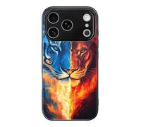 Tiger And Lion in Flames Glass Back Mobile Phone Basic Cases Compatible with iPhone 17/17 Air/17 Pro/17 Pro Max Anti-Scratch Covers