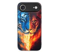 Tiger And Lion in Flames Glass Back Mobile Phone Basic Cases Compatible with iPhone 17/17 Air/17 Pro/17 Pro Max Anti-Scratch Covers