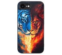Tiger And Lion in Flames Glass Mobile Phone Basic Cases Compatible with iPhone 16/16 Plus/16 Pro/16 Pro Max/16 E Anti-Scratch Covers